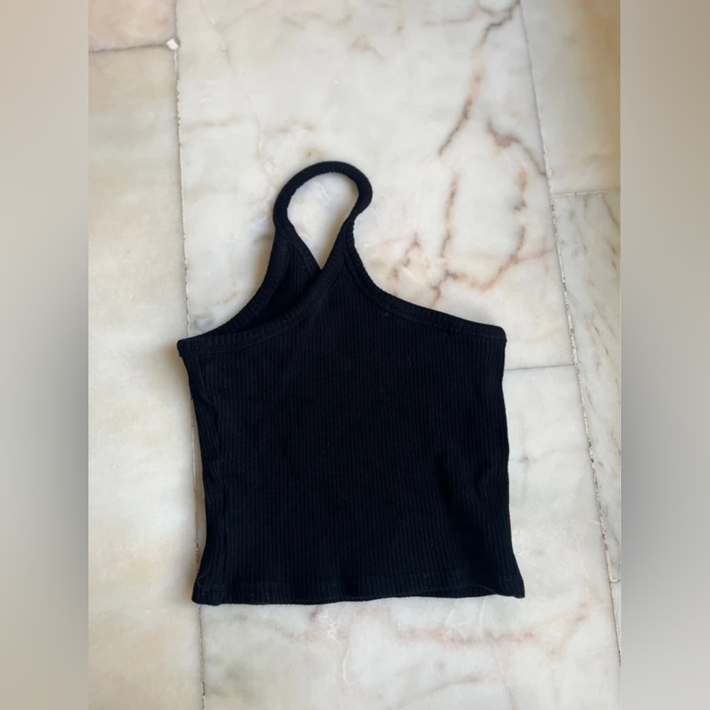 Black Ribbed One-Shoulder Top - Picture 3 of 3